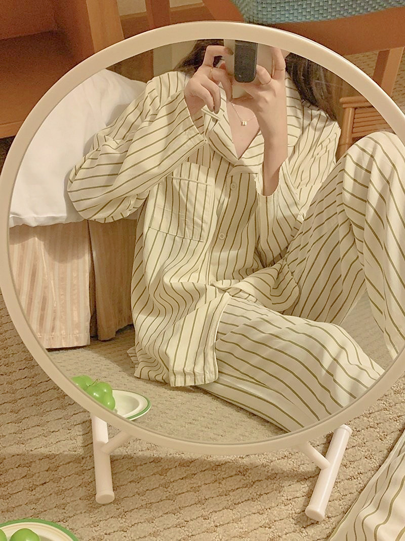 루이set 스트라이프 포켓 긴팔 파자마 커플 홈웨어 투피스 잠옷 코디세트