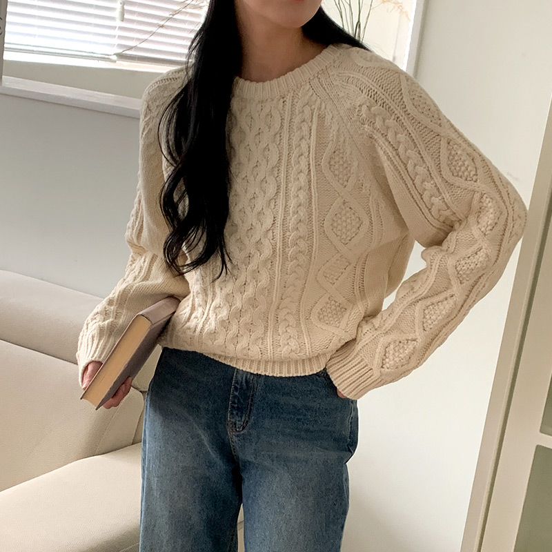 쥬마nt 루즈핏 꽈배기 니트 스웨터 티셔츠