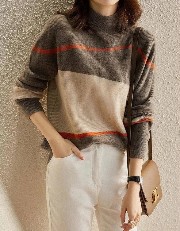 당일발송 바로너nt 가을겨울 배색 폴라 부드러운 니트 스웨터 티셔츠 2color
