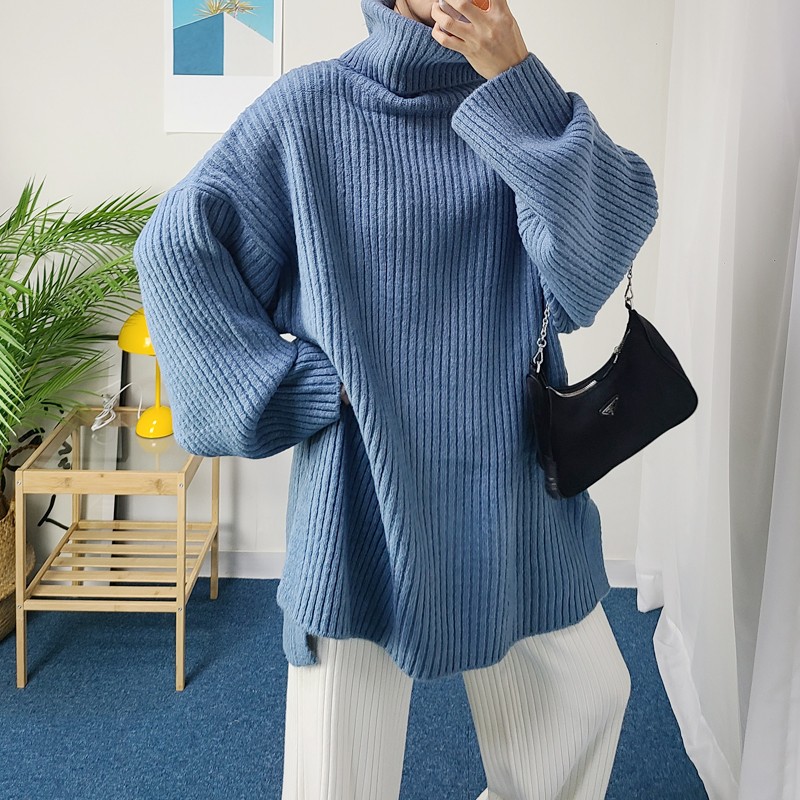 디엔느nt 와이드 폴라넥 박시핏 트임 터틀 니트 스웨터 티셔츠 6color