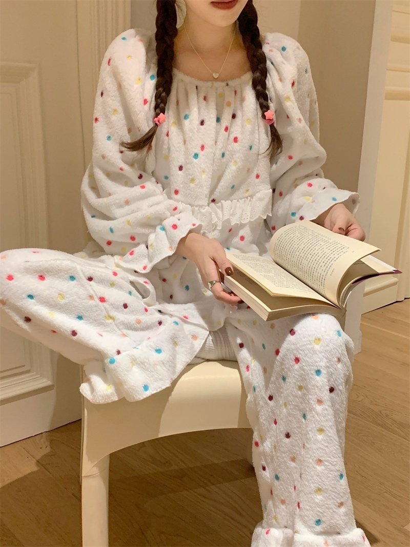츄잉 레인보우 도트 겨울 수면잠옷 파자마 홈웨어 잠옷세트