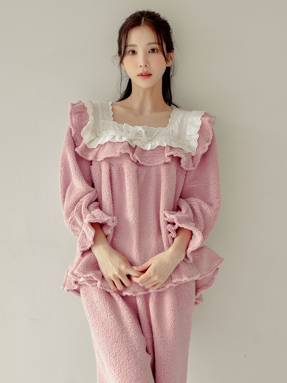 비올레 로맨틱 바이올렛 스퀘어넥 양털 수면잠옷 투피스 홈웨어 파자마 잠옷세트