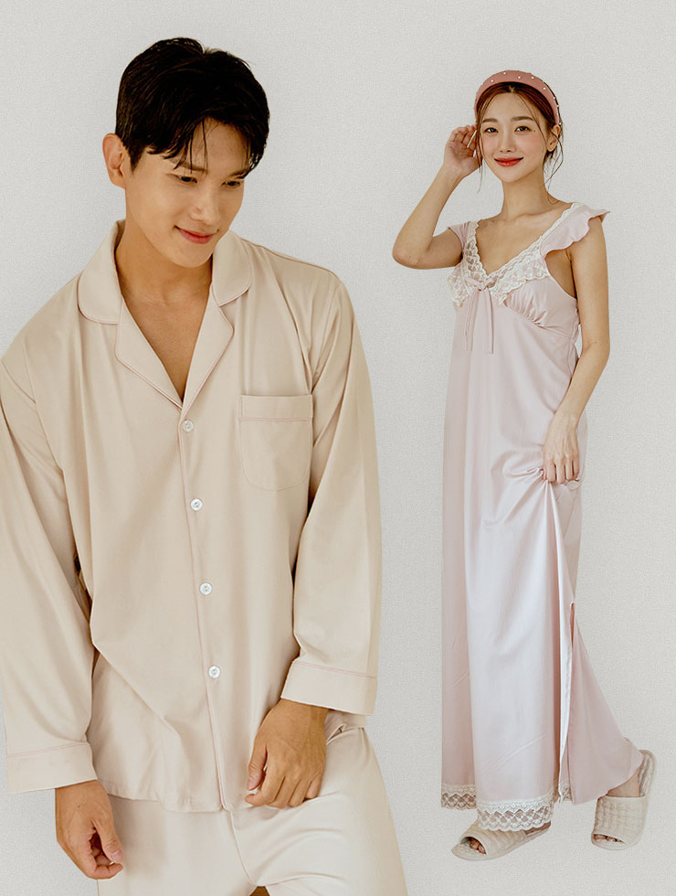 슬립투나잇set 쫀득 모달 민소매 커플잠옷 홈드레스 원피스 파자마 라운지웨어 결혼 집들이 선물 국내 자체제작