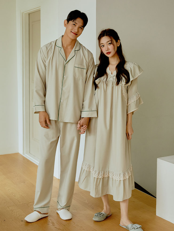빌리지set 모달혼방 세련된 로맨틱 커플잠옷 홈드레스 원피스 파자마 라운지웨어 결혼 집들이 선물 국내 자체제작