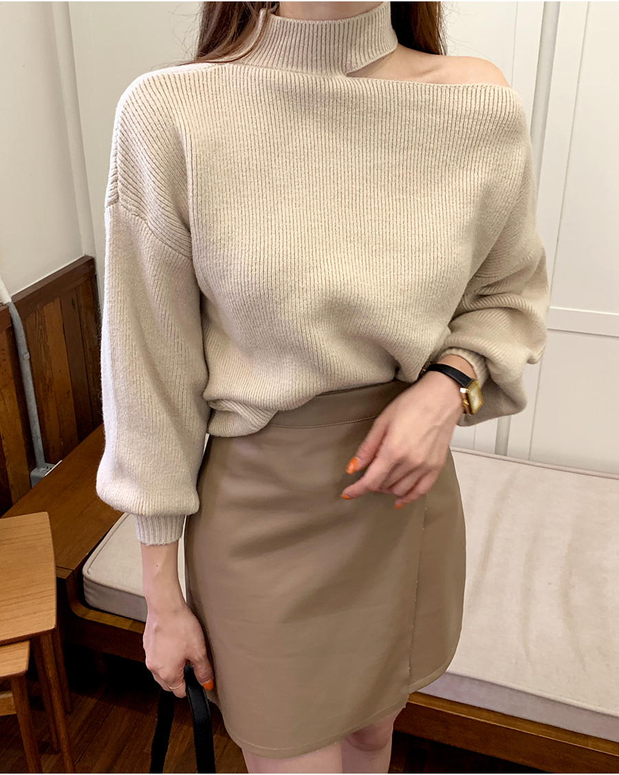 헤이즐nt 오프숄더 폴라 트임 여리핏 청순 섹시 니트 스웨터 티셔츠 3color