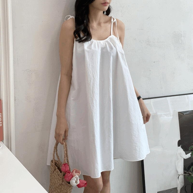러빈ops 셔링끈 여름 나시 미니원피스 3color 바캉스 해외여행 휴양지 흰색드레스