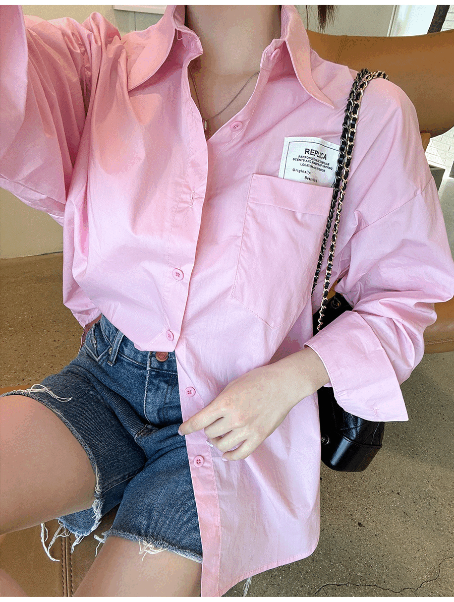 블렌드nb 루즈핏 패치 포켓 힙덮는 롱 셔츠 남방 2color 핑크 화이트