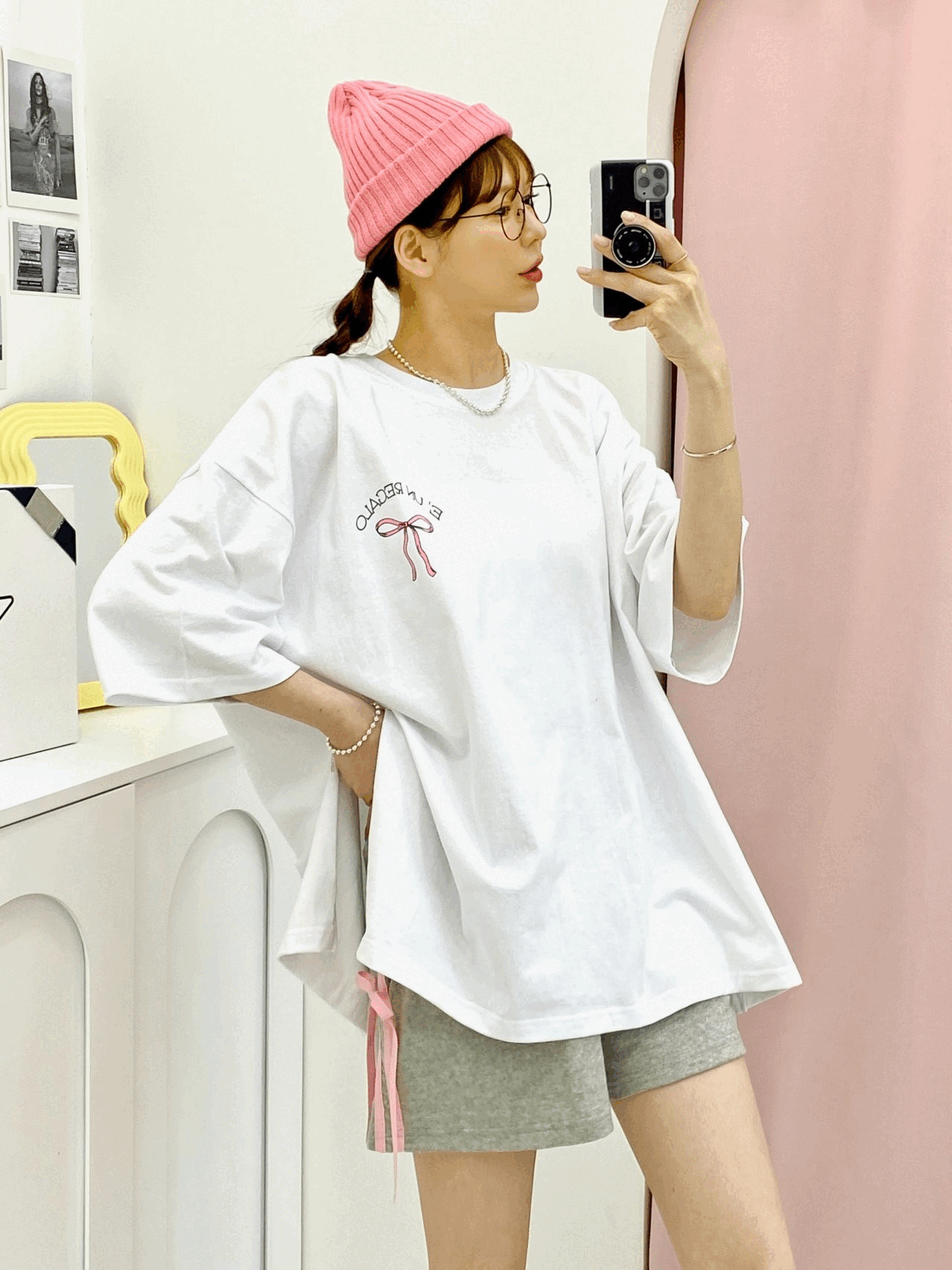 티아t 리본코어 오버핏 여름 박스 반팔 티셔츠 3color